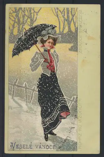 Künstler Ansichtskarte Jugendstil Art Nouveau Schneeflocken 
