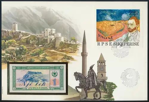 Geldschein Banknote Banknotenbrief Albanien 1990 schön und exotisches Motiv  