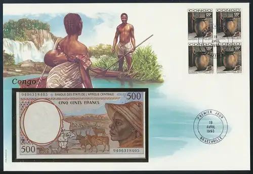 Geldschein Banknote Banknotenbrief Kongo Afrika 1993 schön und exotisches Motiv 