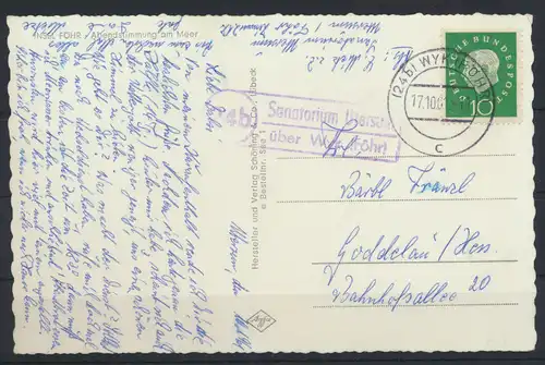 Ansichtskarte Föhr Landpoststempel Sanatorium über Wyk nach Goddelau Hessen