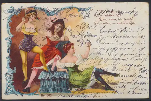 Künstler Ansichtskarte Jugendstil Art Nouveau Erotik Frauen Wir bleiben ledig...