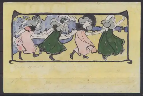 Jugendstil Art Nouveau Künstler Ansichtskarte handcoloriert Tanz Frauen