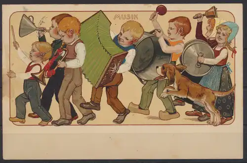 Jugendstil Art Nouveau Künstler Ansichtskarte Musik Kinder Magdeburg Aschaffenbu