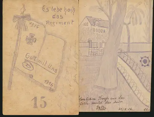 11 Feldpost Ansichtskarten Regiment 15 alle handgemalt I. Weltkrieg nach Essen