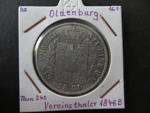 Münze Altdeutschland Oldenburg 1846 1. Vereinstaler Großherzog pF August ss-vz
