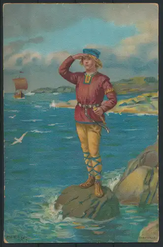 Ansichtskarte Litho Künstlerkarte Motiv Seefahrt Heimkehr sign. Nielsen Belgien