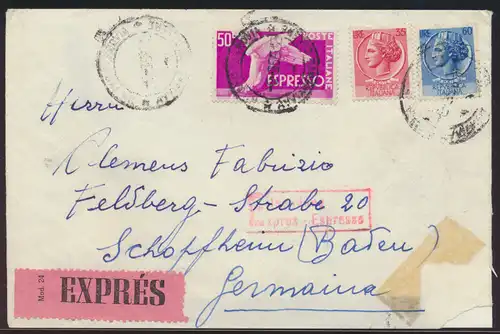 Italien Express Brief Bahnpost Basel Zell nach Schopheim 1956