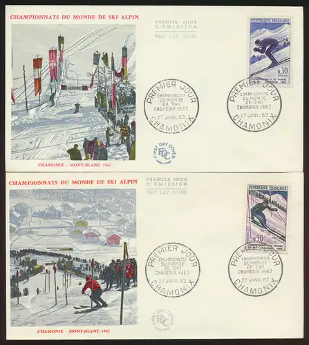 Frankreich 2 schön gestaltete Briefe Wintersport Ski Chamonix 1962 