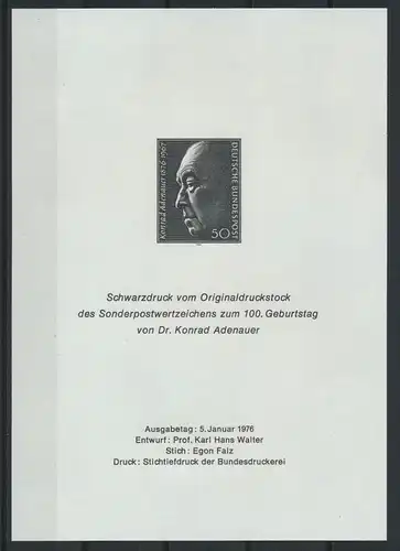Bundesrepublik Adenauer Schwarzdruck 1976 Politik Bundeskanzler