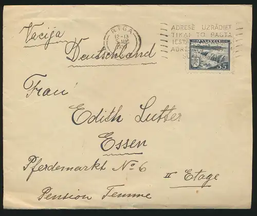 Lettland Brief Riga nach Essen 5.8.1939 Latvia cover to Essen Germany