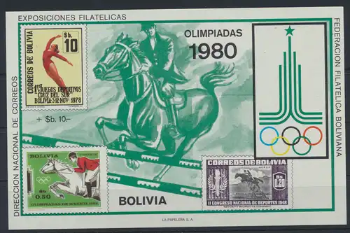 Bolivien Flugpost Block 88 Olympia Sport Moskau Bolivia Olympics Sports Moscow