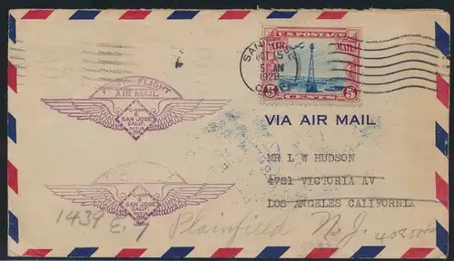 Flugpost USA Erstflug air-mail letter San Jose California Los Angeles 