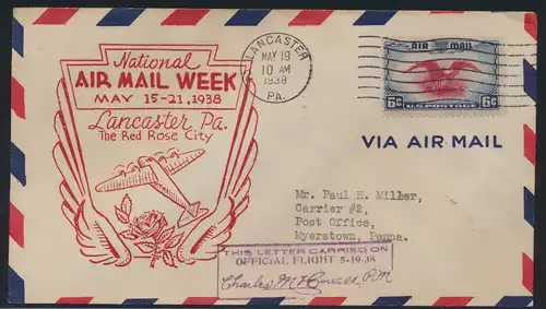 Flugpost USA air-mail letter to Myerstown Pennsylvania