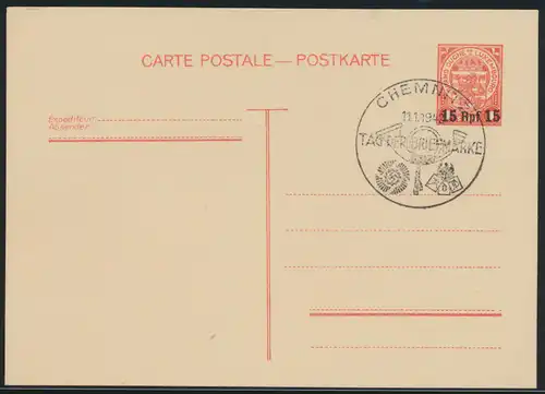Deutsche Besetzung 2. Weltkrieg Ganzsache Luxemburg mit SST Chemnitz Briefmarke