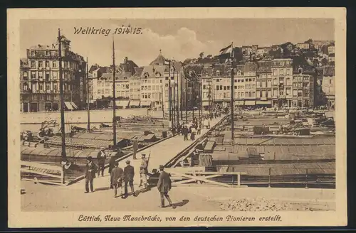 Feldpost Vordruck Ansichtskarte Lüttich Weltkrieg Brücke viol. L2 Minienwerfer 