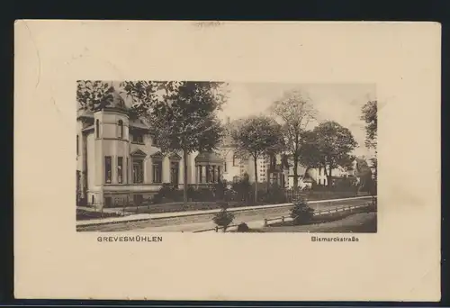 Ansichtskarte Grevesmühlen Bismarckstraße Mecklenburg nach Boltenhagen 9.10.1915