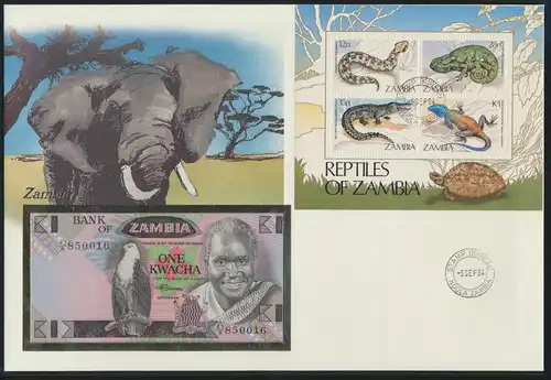 Geldschein Banknote Banknotenbrief Sambia Zambia Afrika Africa Tiere Eidechsen 