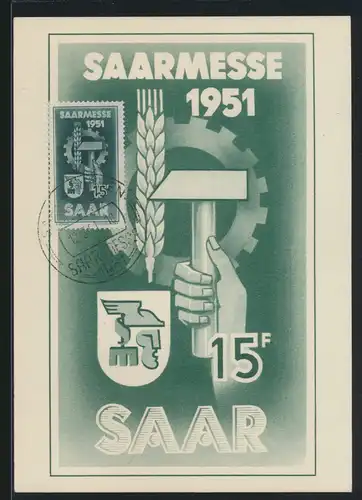 Saarland Brief 306 gute Anlaßkarte Saarmesse als Maximumkarte FDC