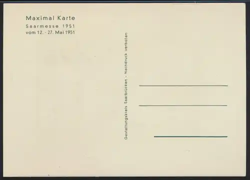 Saarland Brief 306 gute Anlaßkarte Saarmesse als Maximumkarte FDC