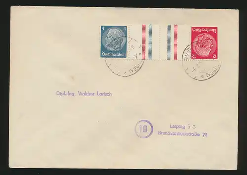 Reich Brief Zusammendruck Hindenburg KZ 28 Kehrdruck Syrau nach Leipzig