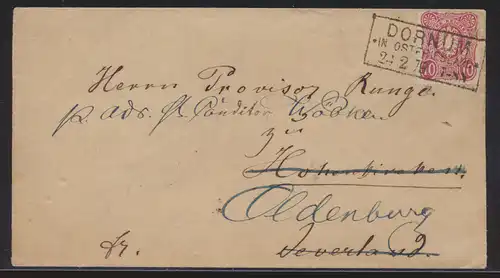 Deutsches Reich Brief EF Pfennige R3 DORNUM OSTFRIESLAND n. Oldenburg 24.2.1879