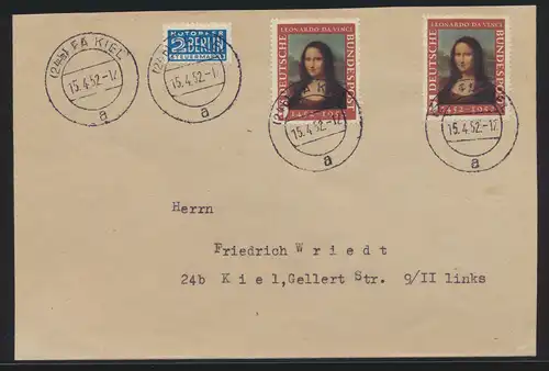 Bund Brief MEF Mona Lisa 148 als portogenauer FDC Ortsbrief Kiel sehr selten mit
