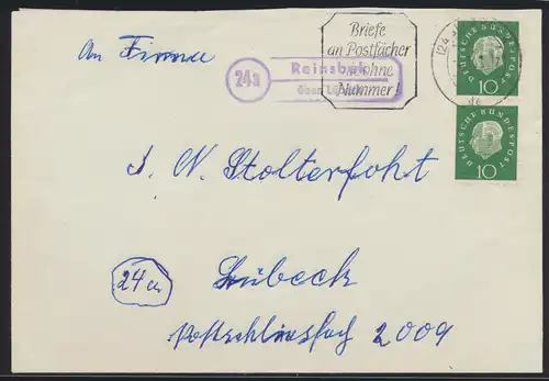 Bund Brief MEF Heuss Landpoststempel Reinsbek über Lübeck 2.1.1961