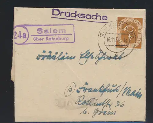 Bund Brief Drucksache Posthorn Landpoststempel Salem über Ratzeburg n. Frankfurt