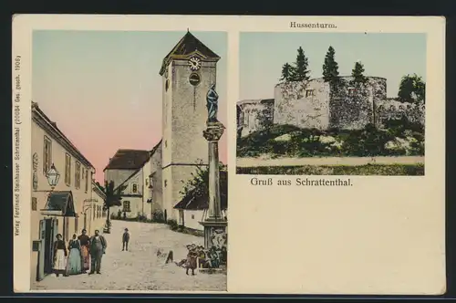 Österreich Ansichtskarte Schrattenthal Verlag Ferdinand Steinhauser Hussenturm +