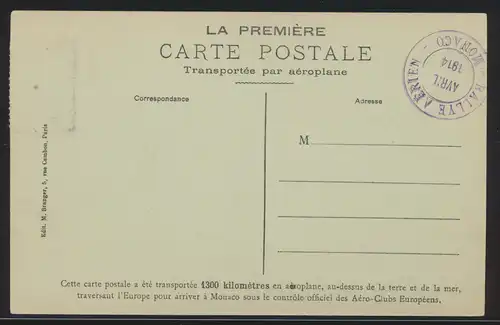 Flugpost air mail Monaco selt. Karte Le Rallye Aerien Milano 1914