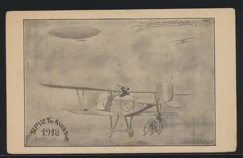 Flugpost air mail Italien frühe Flugkarte Künstler Zeppelin 
