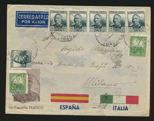Flugpost air mail Spanien Propaganda Umschlag Franco Flugpost Flugzeuge