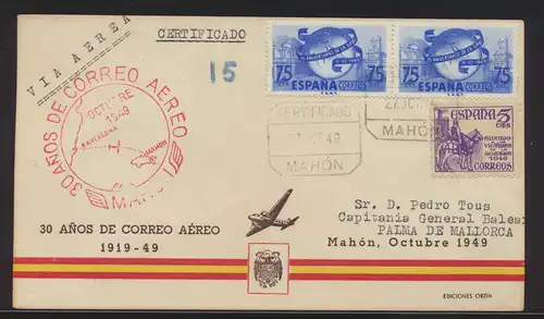 Flugpost air mail Spanien Brief Mahon Mallorca dekoratives Cover 