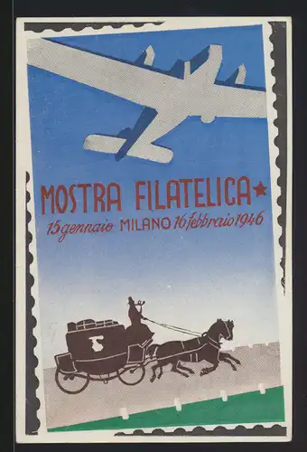 Flugpost air mail Italien tolle Flugkarte Philatelie Mailand Mostra Milano 1946