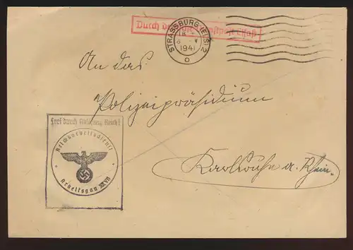Besetzung Deutsche Dienstpost Elsaß Brief Arbeitsgau XXVII Straßburg Frei durch