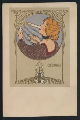 Ansichtskarte Jugendstil Art Nouveau Künstler um 1897 von Fritz Rehm München