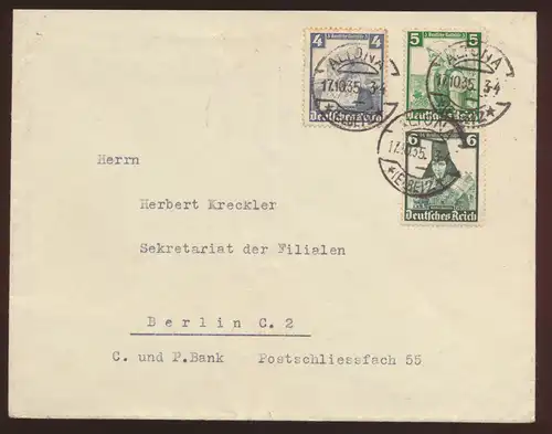 Deutsches Reich Brief Zusammendruck Nothilfe Trachten von Altona nach Berlin 