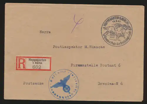 Postsache Deutsches Reich R Brief unfrankiert SST Hoppengarten Berlin Pferde 