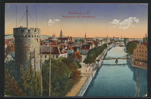 Ansichtskarte Heilbronn Neckar Turm per Feldpost nach Labiau Ostpreussen 1918