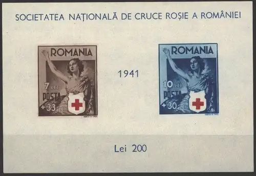Rumänien Block 16 Rotes Kreuz 1941 wie verausgabt ohne Gummi Kat.-Wert 40,00