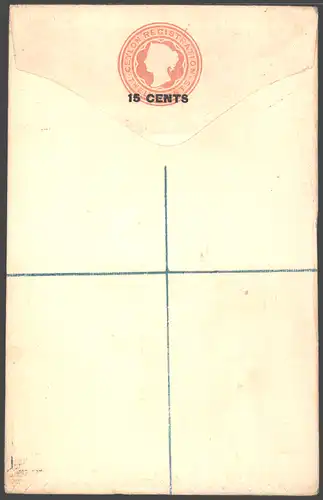 Ceylon Ganzsache Einschreibeumschlag Victoria EU 5 b Aufdruck 15c auf 12 c.     