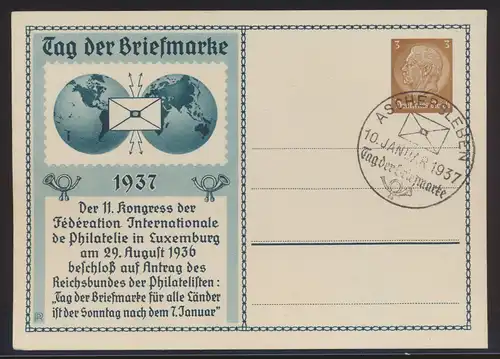 Deutsches Reich Privatganzsache Aschersleben Tag der Briefmarke mit SST