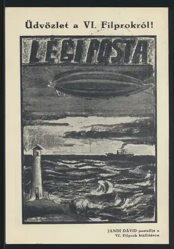 Zeppelin Flugpost air mail Ungarn selt Flugkarte m. schönen Vignetten Philatelie