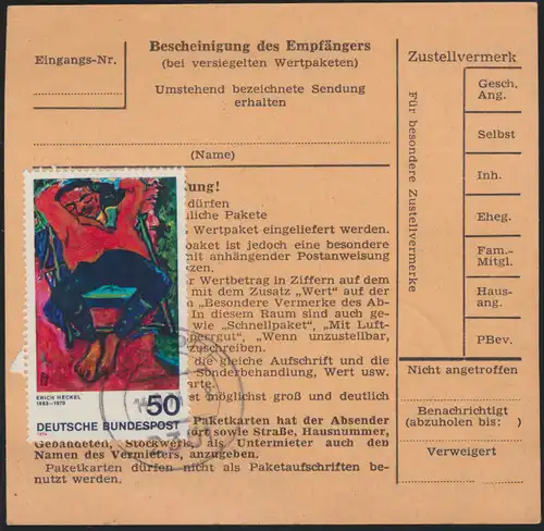 Bund Brief Paketkarte MIF Heinemann + Heckel Paketkarte Nindorf n. Kevelaer 