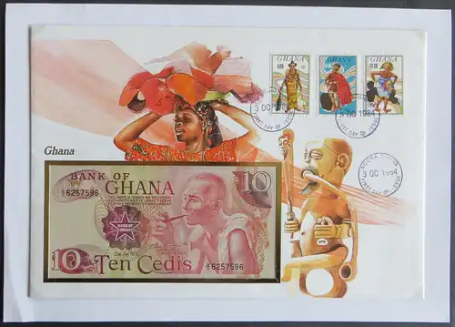 Geldschein Banknote Banknotenbrief Afrika Africa Ghana 10 Cedis exotisches Motiv