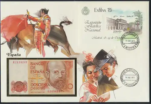 Geldschein Banknote Banknotenbrief Spanien Spain 200 Peseten 1985