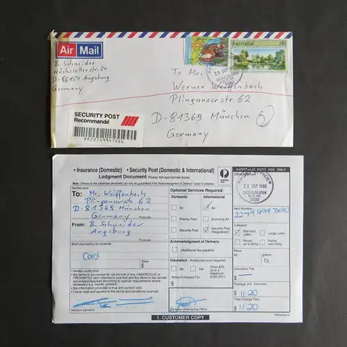 Bund München Briefe Incoming Mail Einschreiben a. Übersee + Grenzübergangsbeleg 