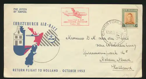 Flugpost air mail Neuseeland New Zealand Christchurch to Amsterdam Niederlande 