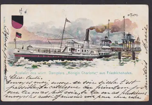 Schiffspost Ansichtskarte Litho Ausfahrt Dampfer Königin Charlotte Württemberg