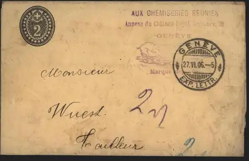 Schweiz Streifband 2 c mit viol. Reklame-Stempel Genf 27.6.1906